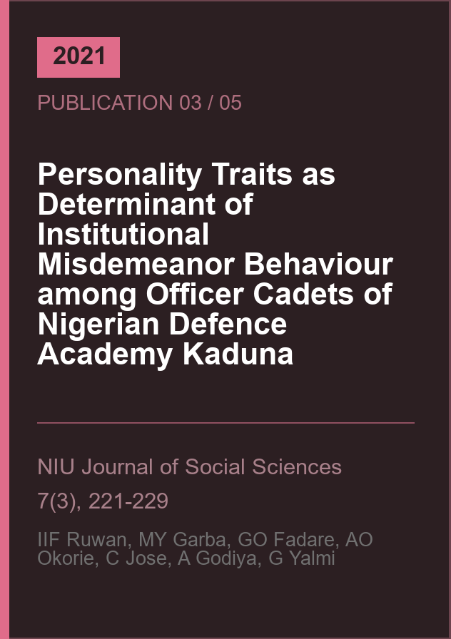 Personality Traits as Determinant of Institutional Misdemeanor Behaviour among Officer Cadets of Nigerian Defence Academy Kaduna